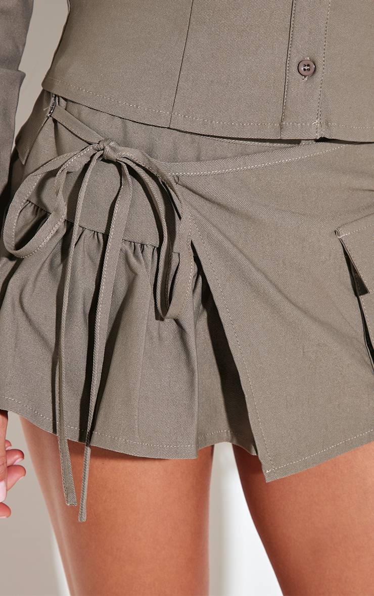 Taupe Jupe-short Cargo Tissée À Détail Volants