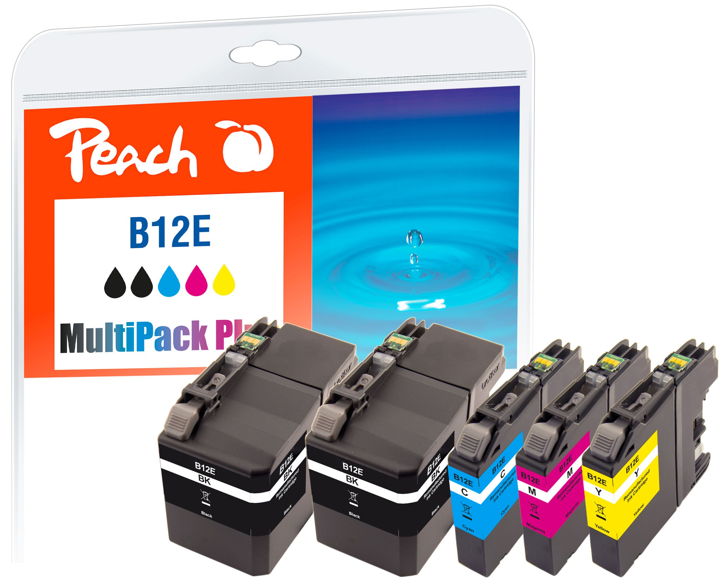 Peach B12 E 5 Druckerpatronen (2*bk, c/m/y) ersetzt Brother LC-12E für z.B. Brother MFCJ 6925 DW (wiederaufbereitet)
