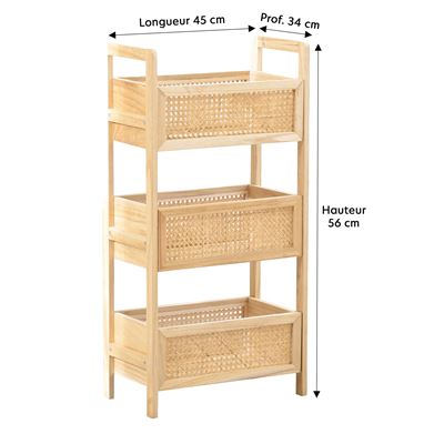 Étagère 3 casiers en bois et rotin