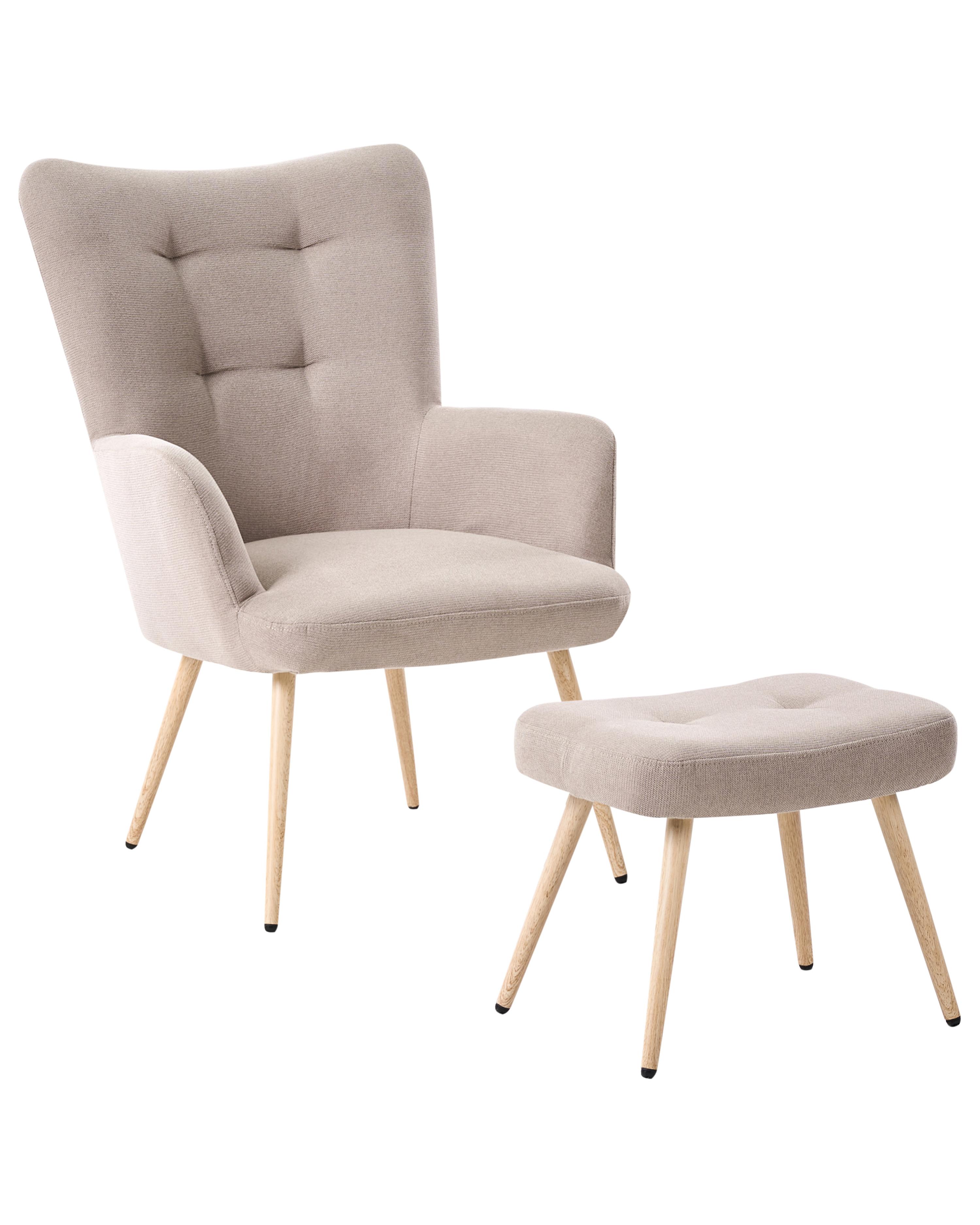 Oorfauteuil VEJLE met voetenbank Stof Beige