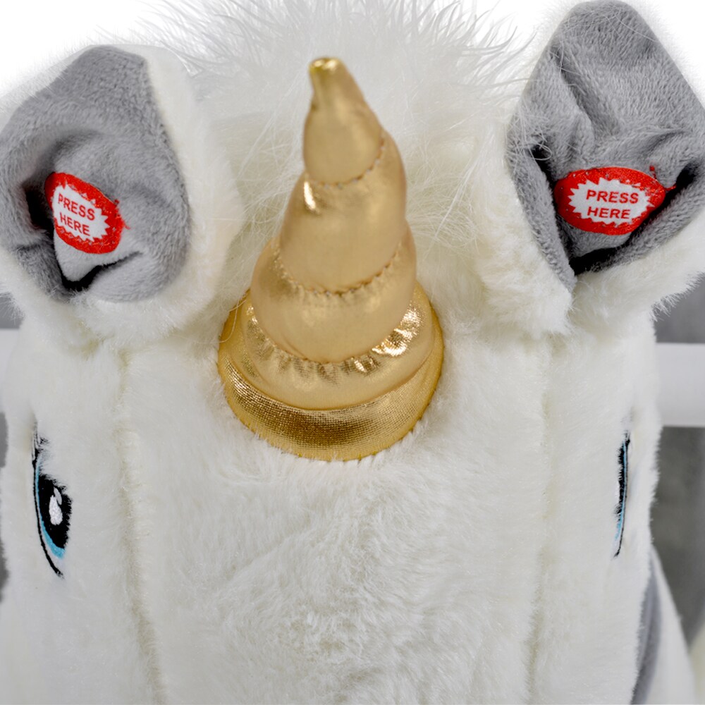 Moni Plüsch Einhorn Schaukeltier Moon WJ-6188, Handgriffe aus Holz Musikfunktion weiß