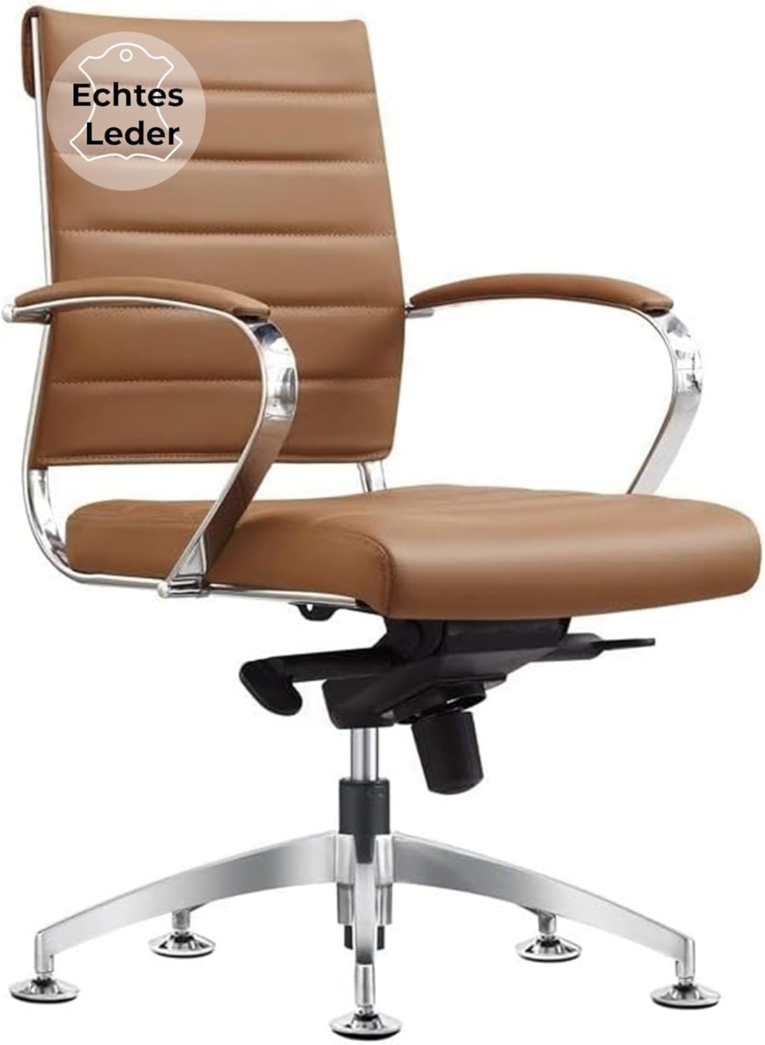 Konferenzstuhl Cádiz - Chromgestell - mit vielen ergonomischen Funktionen (Leder, Cognac)