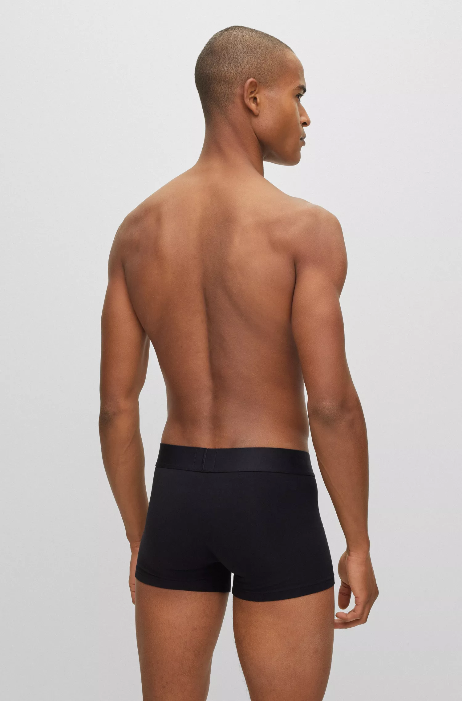 Cueca boxer BOSS preta em algodão stretch com cós com logo.