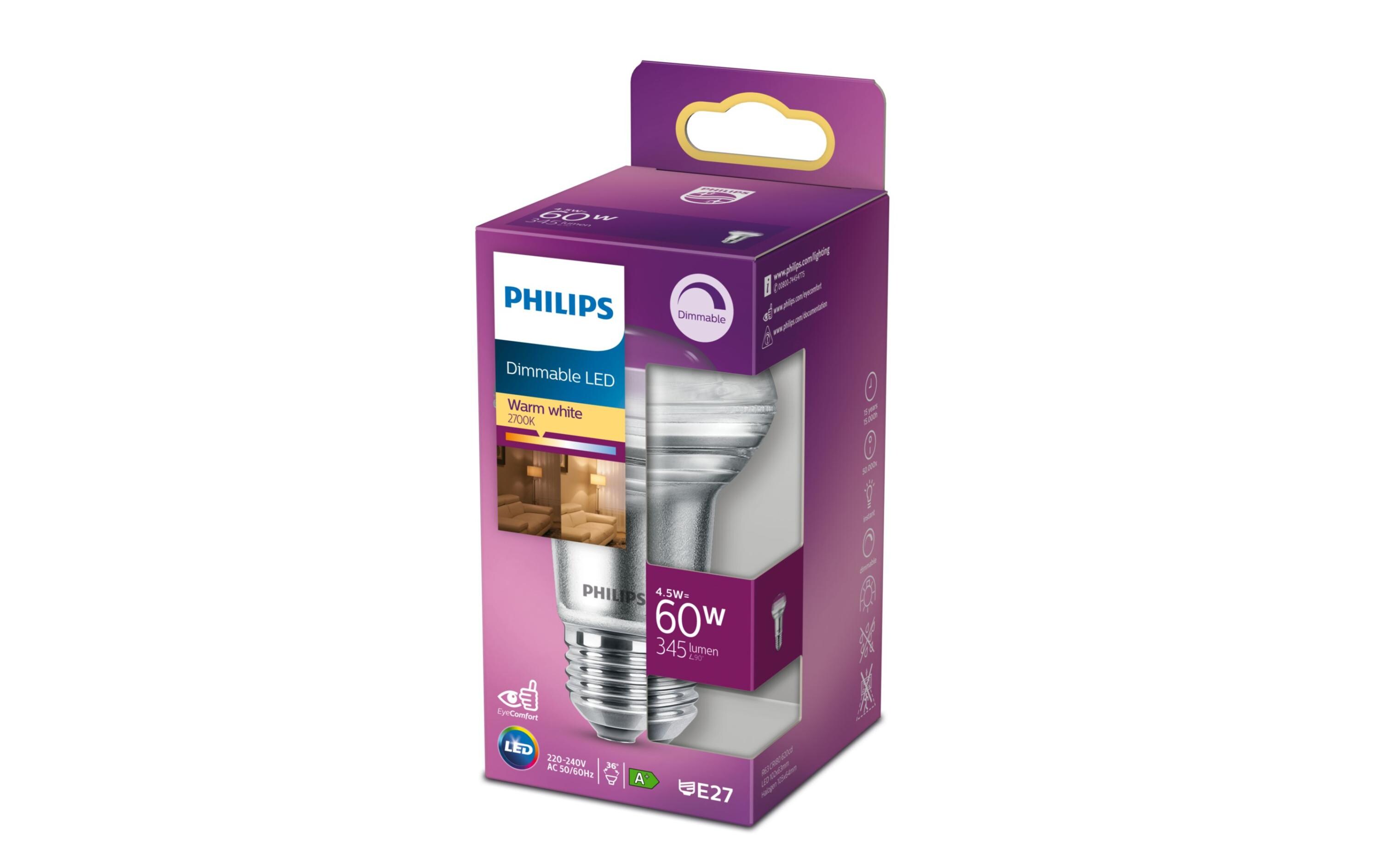 Lampe LEDcla 60W E27 R63 WW D 36D WarmweissLeuchtmittel R63 mit klarem Glas