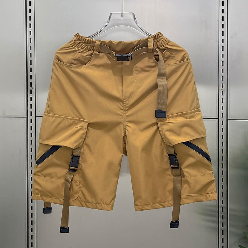 Lorencho - Effen cargoshorts met elastische taille en gespen