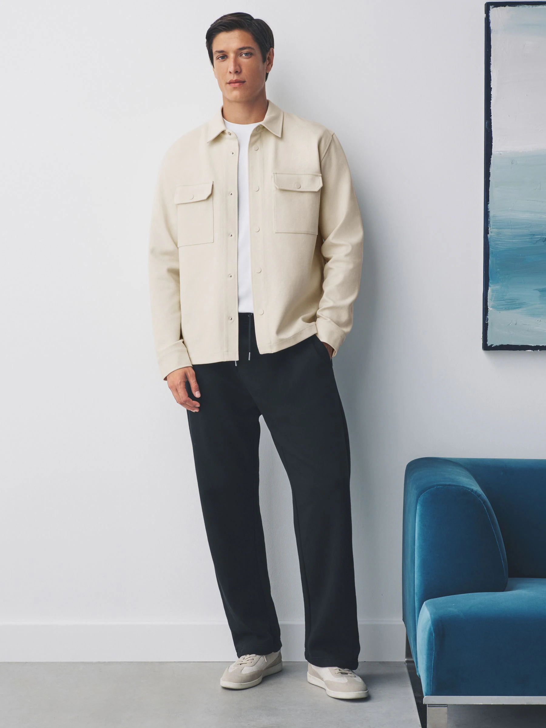 Ecru wit - Jersey keperstof Overshirt met drukknopen
