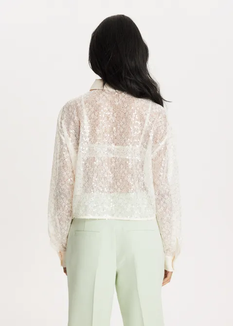Kanten blouse met pailletten off-white (ECRU)
