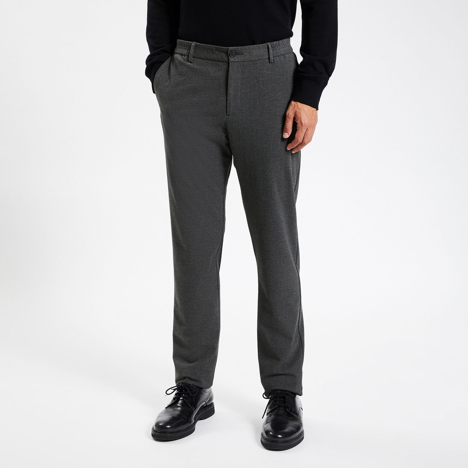 Pantalon slim chino bi stretch taille élastiquée Gris foncé