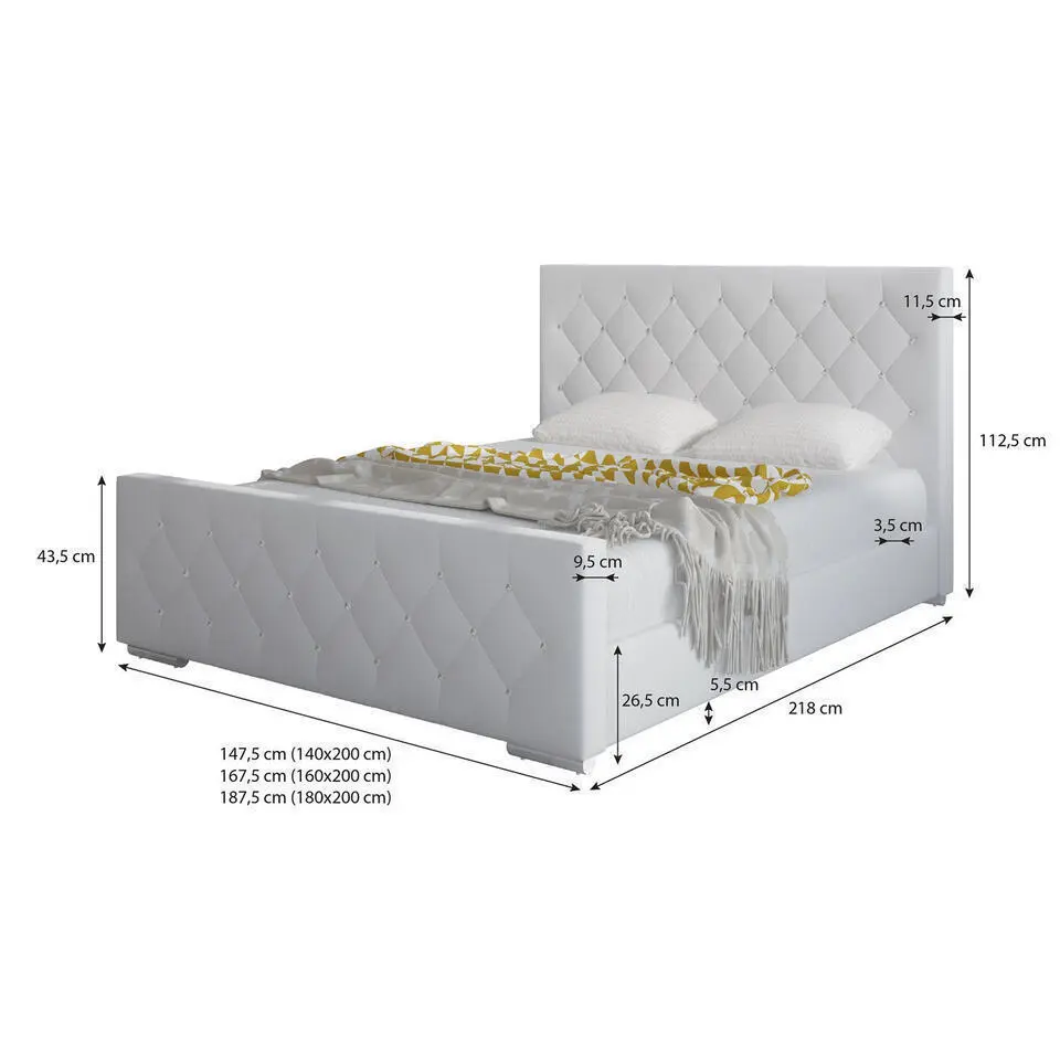 Meubella - Tweepersoonsbed Aventura Diamond - Wit - 140x200 cm