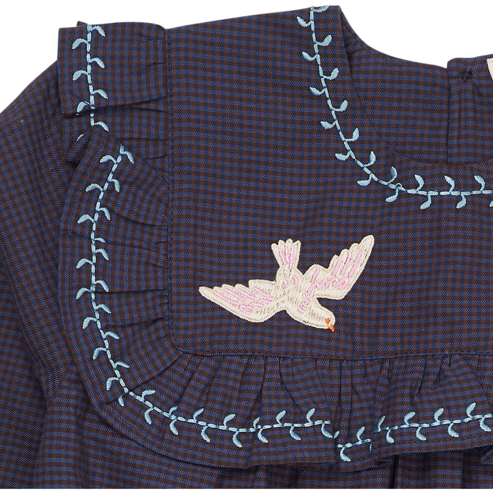 Køb COPENHAGEN COLORS Brown/Blue Check Comb. Checkered Kjole W. Embroidery Og Ruffle