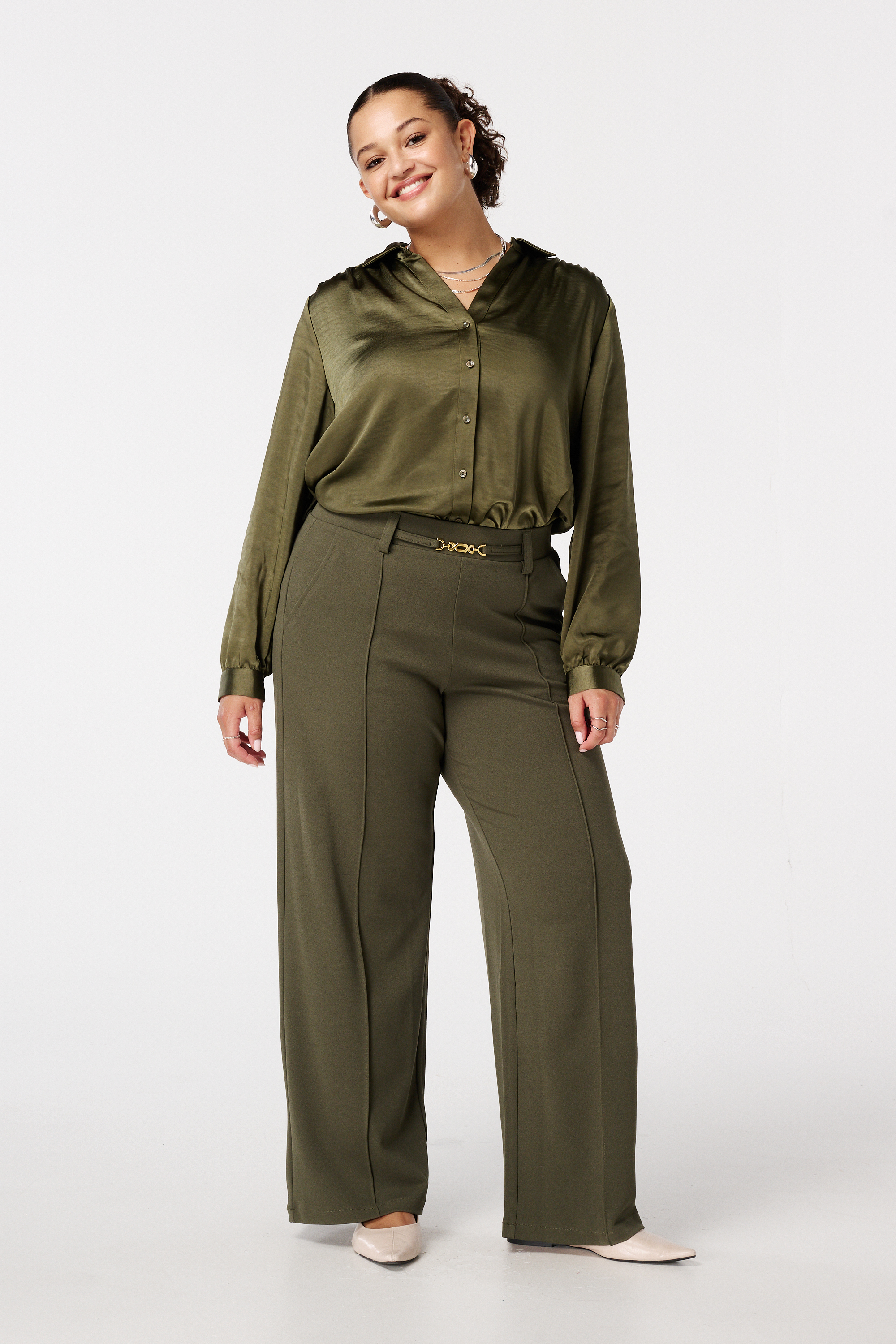 Blouse in satijnen look Khaki