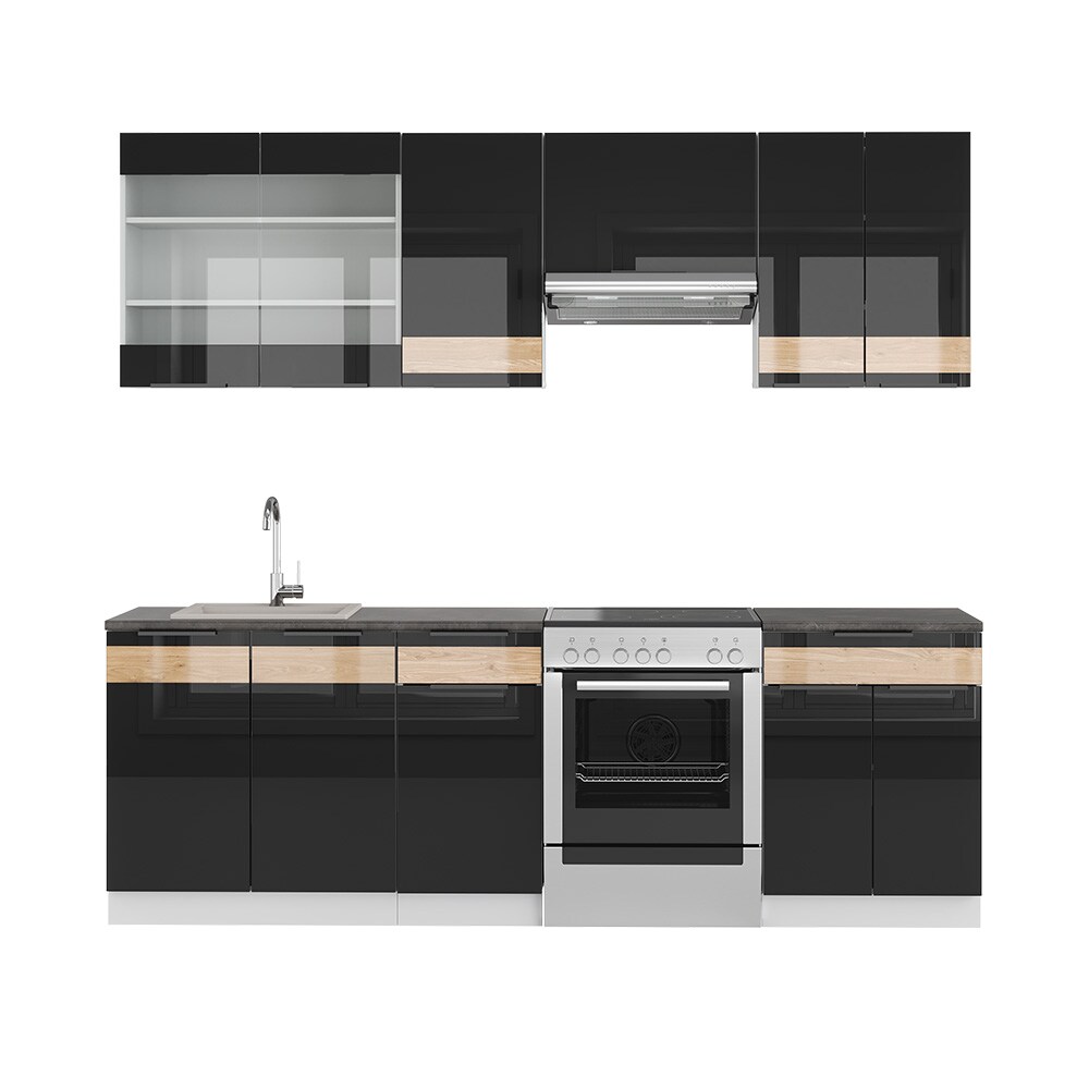 Vicco Küchenzeile Küchenblock Einbauküche Fame-Line Weiß Schwarz Eiche 240 cm modern Hochglanz Küchenschränke Küchenmöbel