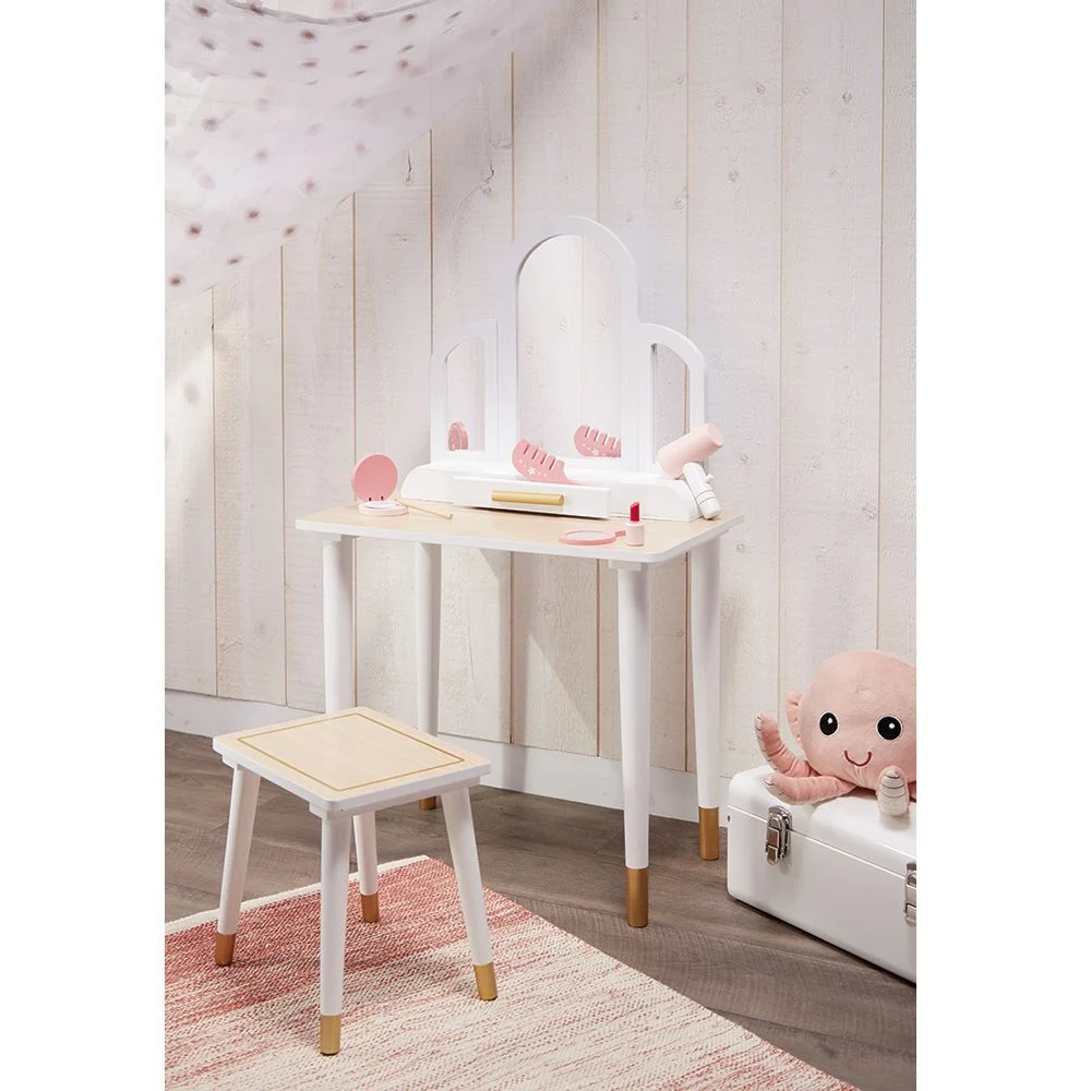 Coiffeuse en bois naturel et blanc