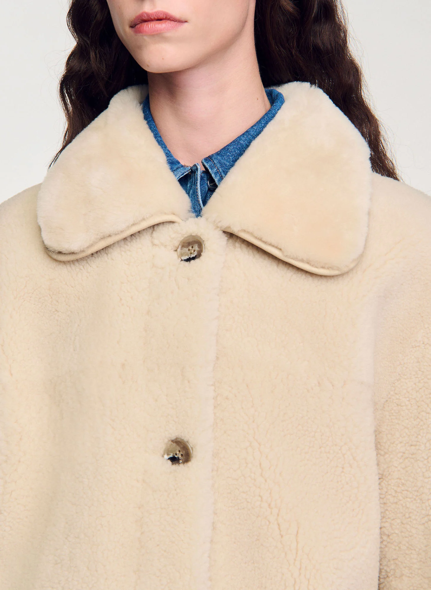 Manteau droit en peau lainée | Blanc