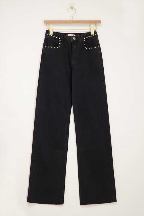 Zwarte jeans met wijde pijpen & studs