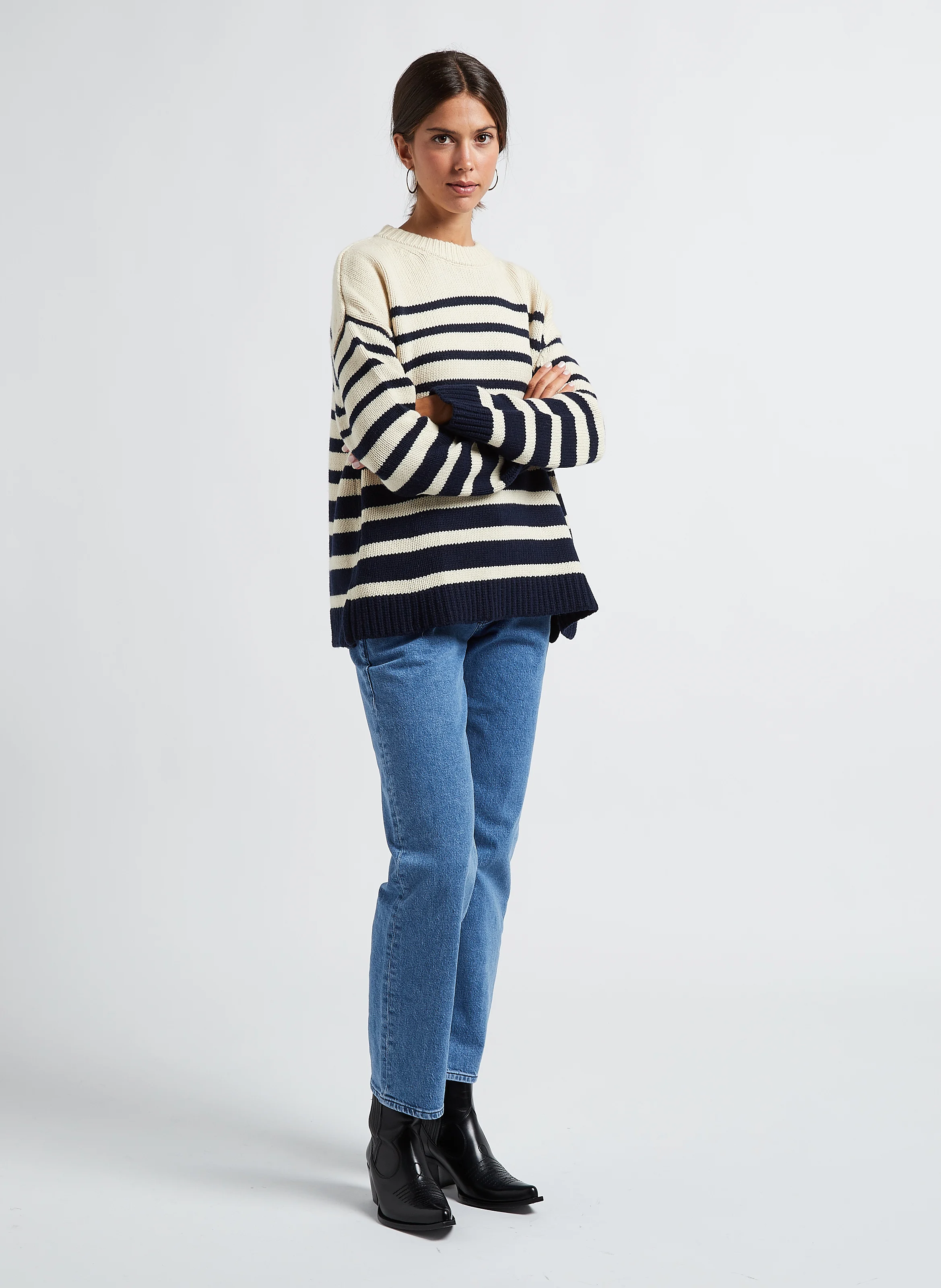 PULL POPEYE - Pull col rond rayé en laine mélangée | Blanc