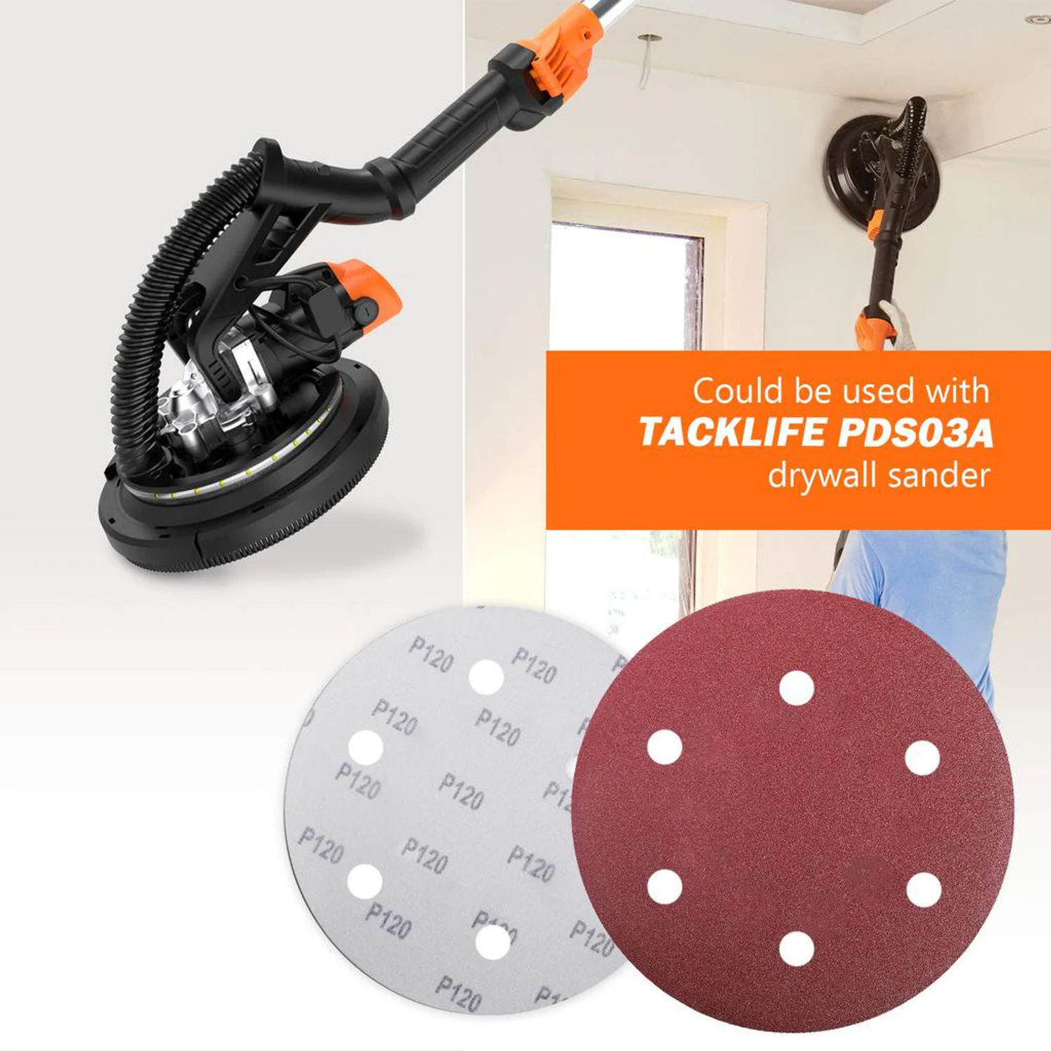 TACKLIFE ASD5A, 9-Zoll/225mm 30PCS 6-Loch-Schleifscheiben für Trockenbauschleifer