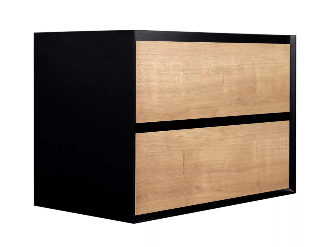 Meuble de salle de bain suspendu avec vasque à encastrer - Coloris naturel clair et noir - 80 cm - LANNICK