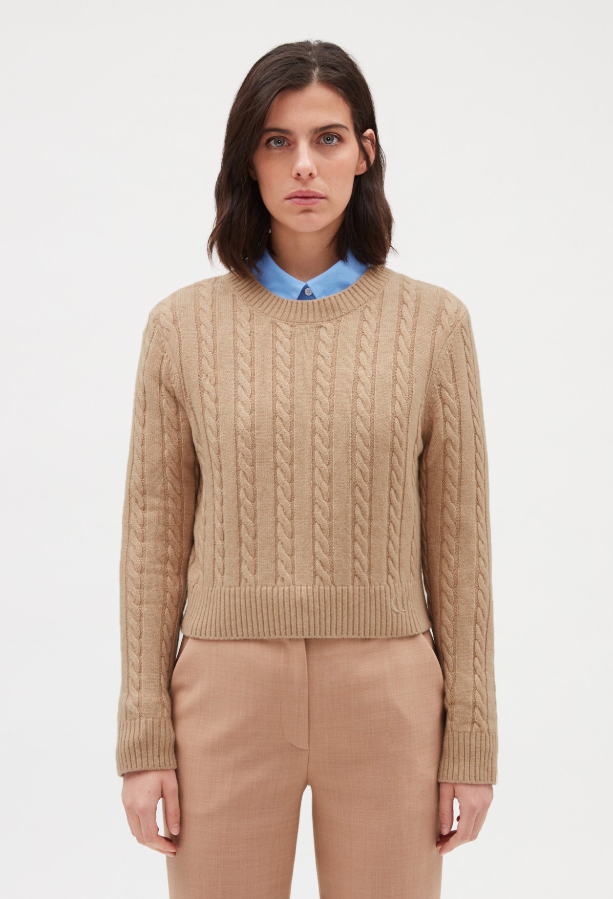 Pull court maille torsadee