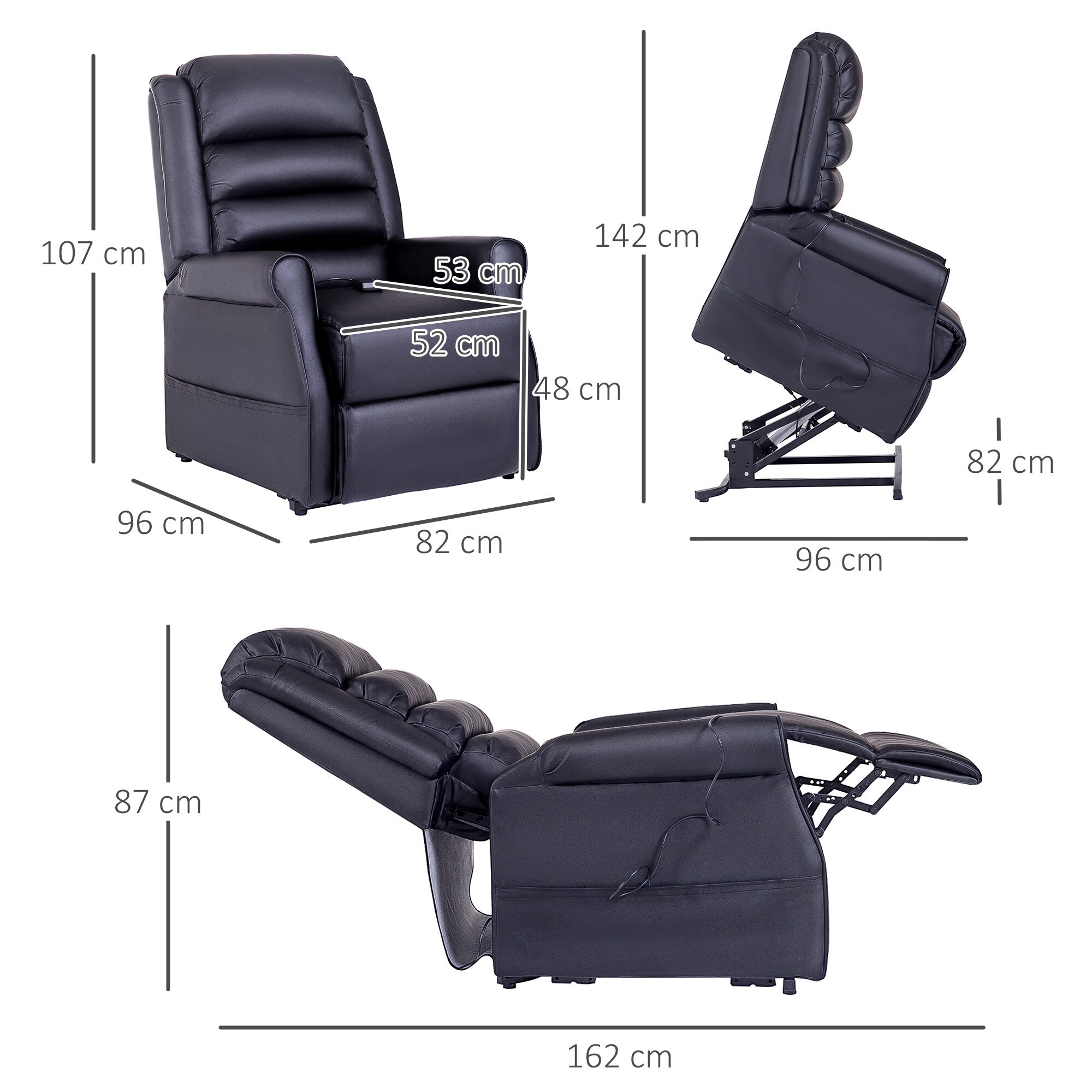 HOMCOM Massagesessel mit Aufstehhilfe schwarz 82L x 96B x 107H cm