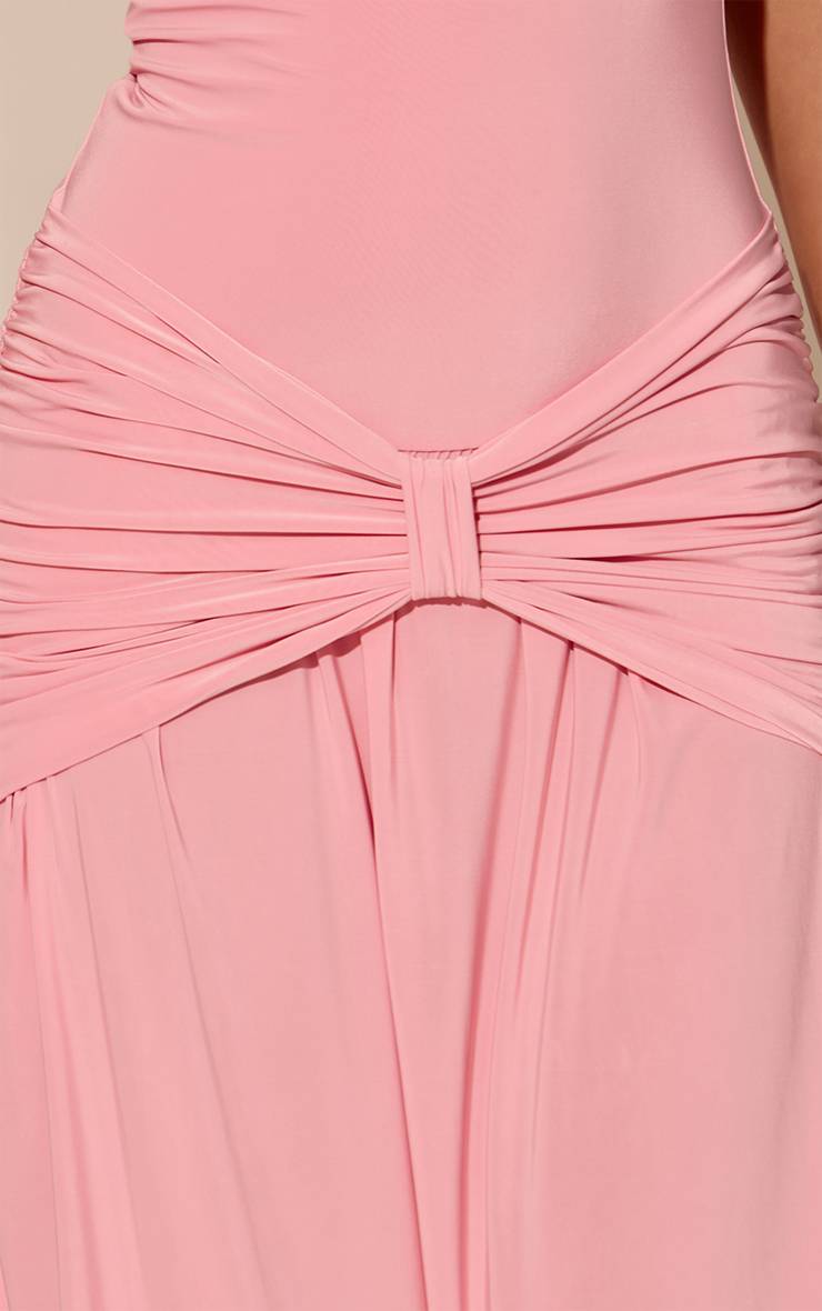 Rose Bébé Robe Longue En Jersey Slinky Double Couche Avec Col Bateau Et Détail Drapé
