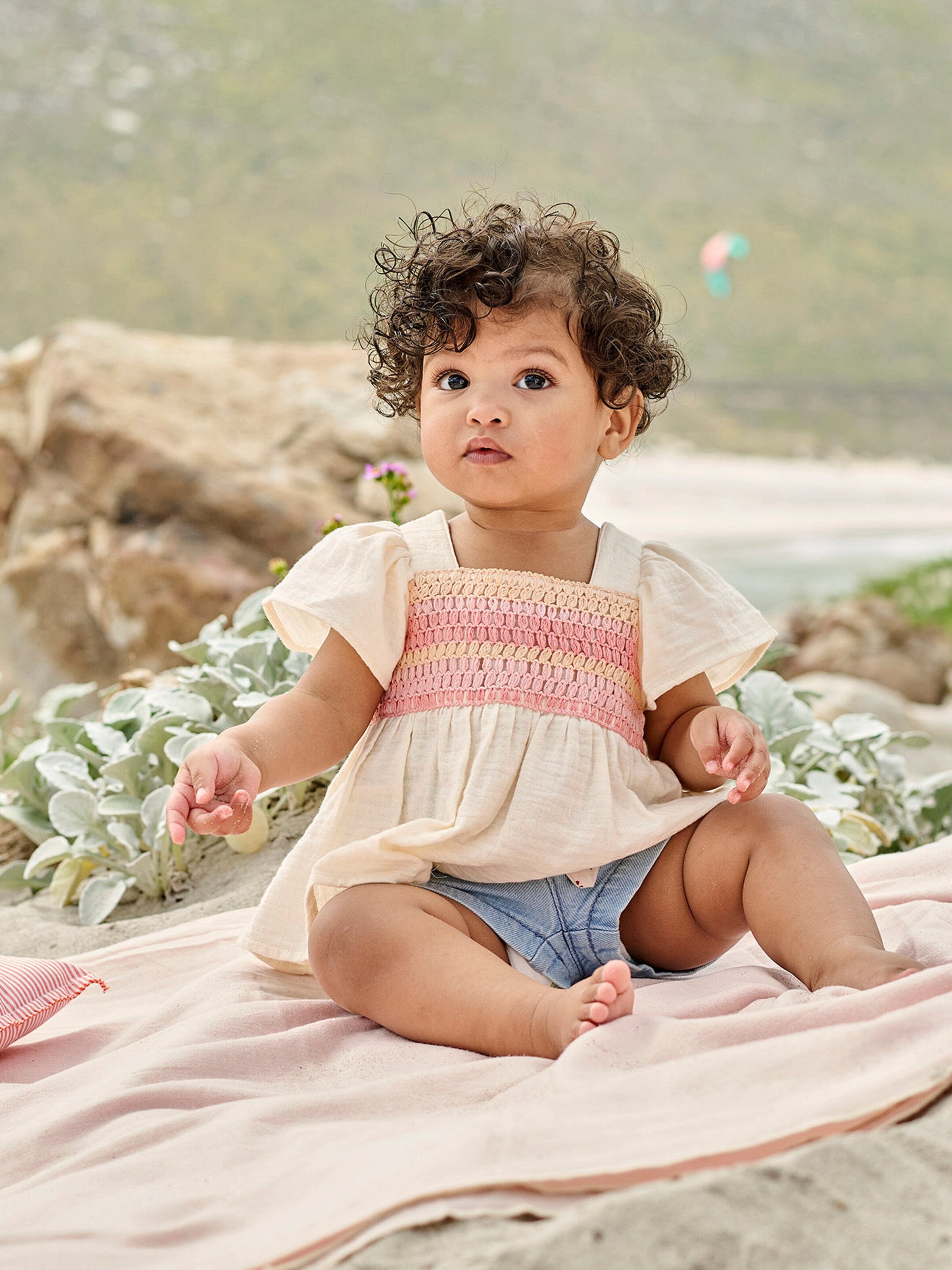 Vertbaudet Mädchen Baby Bluse mit Häkelspitze wollweiß