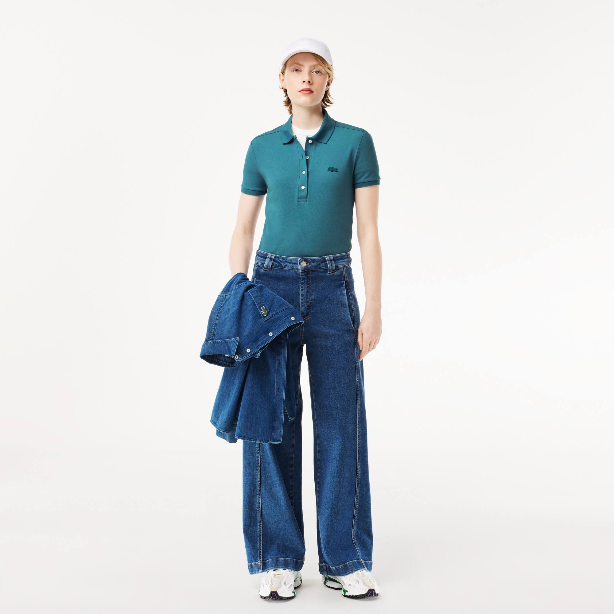 Slim Fit Damen LACOSTE Poloshirt aus Stretch-Baumwoll-Piqué Kurze Ärmel - Blau - Lacoste - Damen