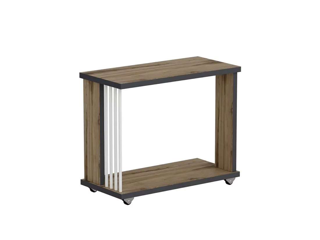 Table d'appoint rectangulaire Haarby à roulettes effet chêne / anthracite / blanc [en.casa]