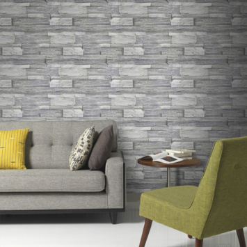 Vliesbehang Stenen muur grijs 103948