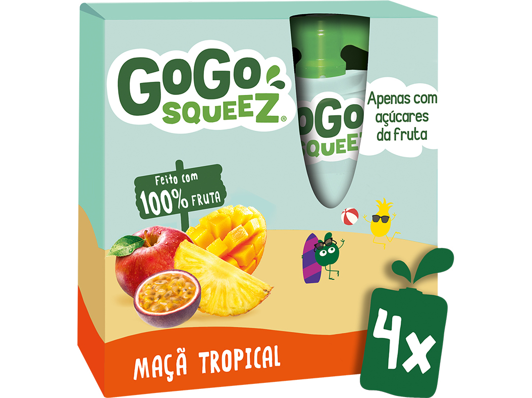 SAQUETAS FRUTA GO GO SQUEEZ TROPICAL 4X90G