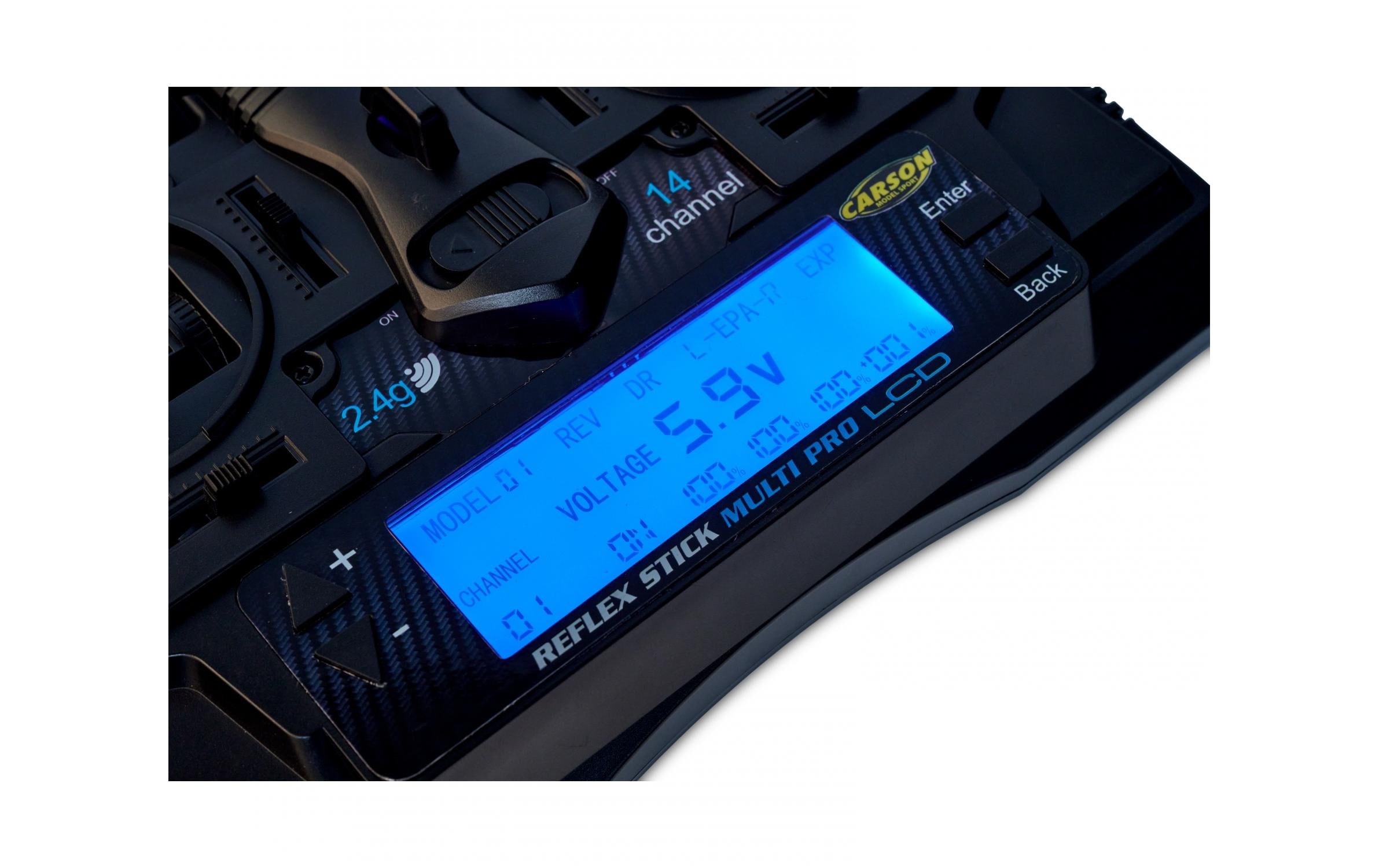 Fernsteuerung Reflex Stick Multi Pro LCD 14-Ch mit Empfänger<br>Professionelle 14-Kanal RC-Anlage für Funktionsmodelle und Lastwagen
