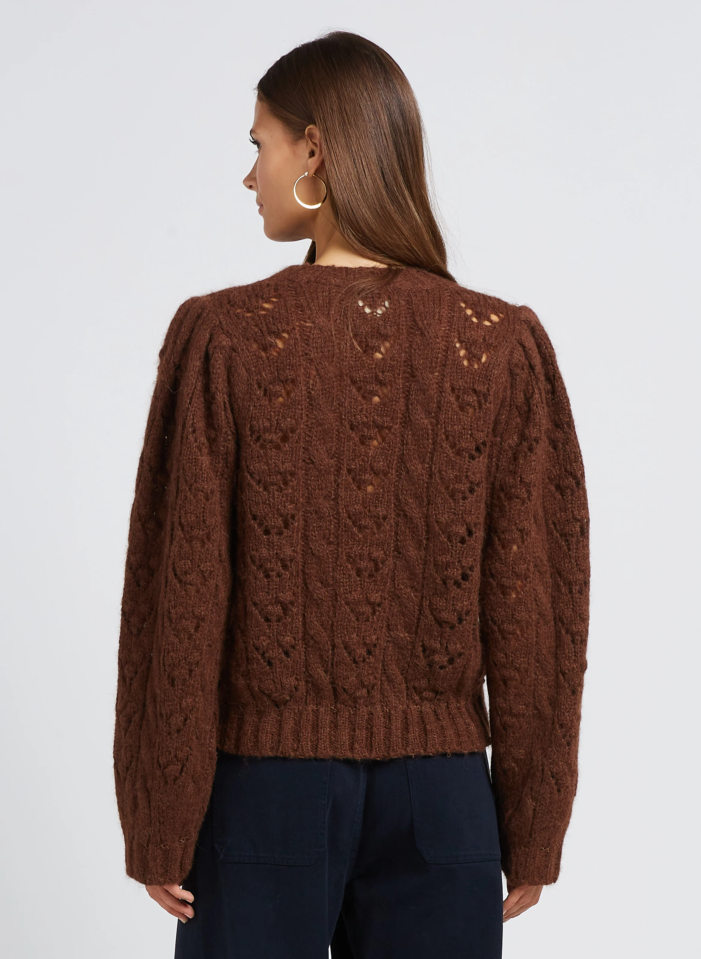 CADIX - Pull droit encolure ronde en laine mélangée | Marron