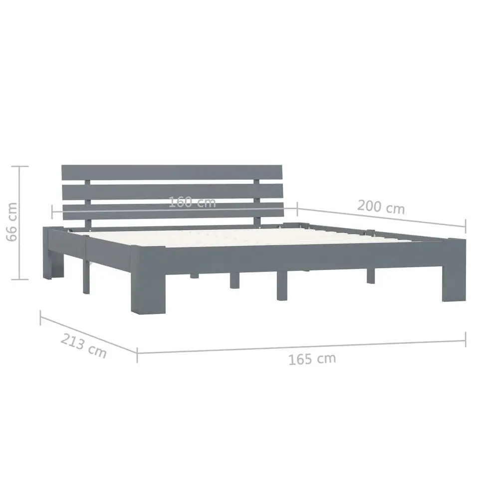 vidaXL - Tweepersoonbed met hoofdbord - Grijs - Massief grenenhout - 160x200 cm