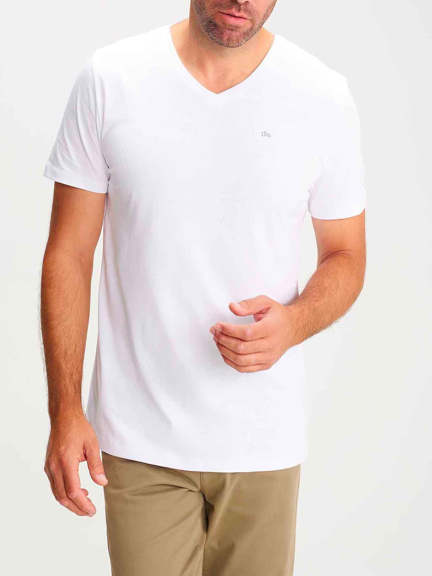 Tee Shirt Homme Col V Blanc