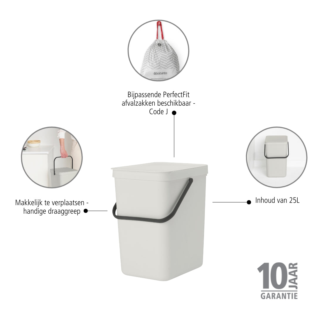 Brabantia Sort & Go Afvalemmer 25 L - Grijs