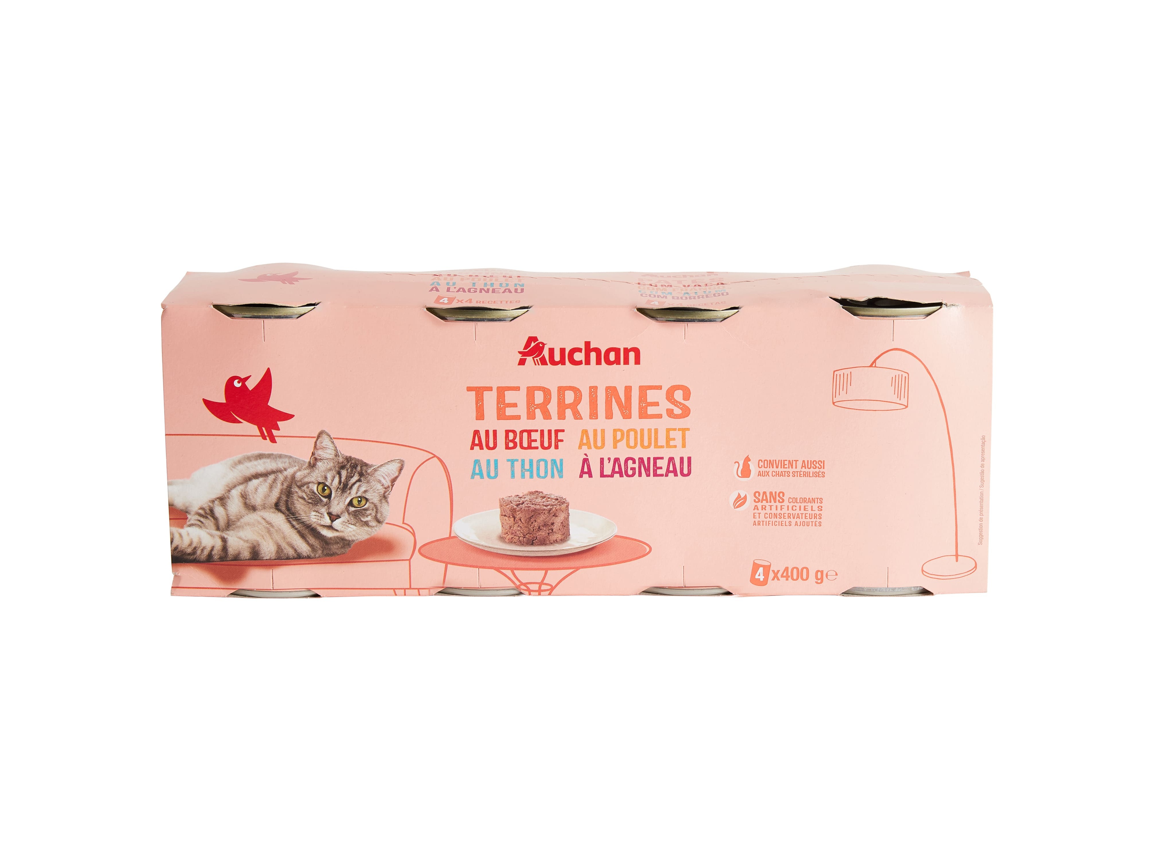 COMIDA HÚMIDA PARA GATO AUCHAN TERRINAS MIX 4X400G