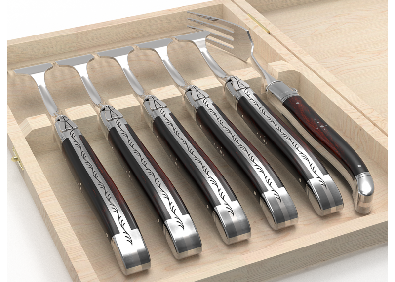 Service de 6 fourchettes Laguiole avec un manche en bois de fer et mitres en acier inoxydable