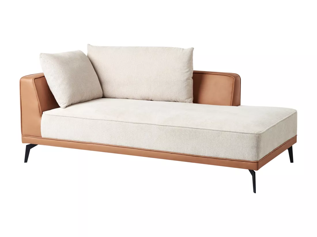 Canapé d'angle à droite modulable en tissu beige et marron MYKEN