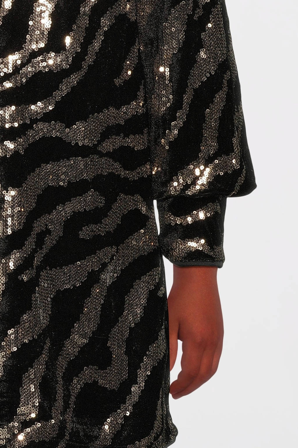 NAME IT A-lijn jurk NKFRANIMAL met zebraprint en pailletten zwart/brons
