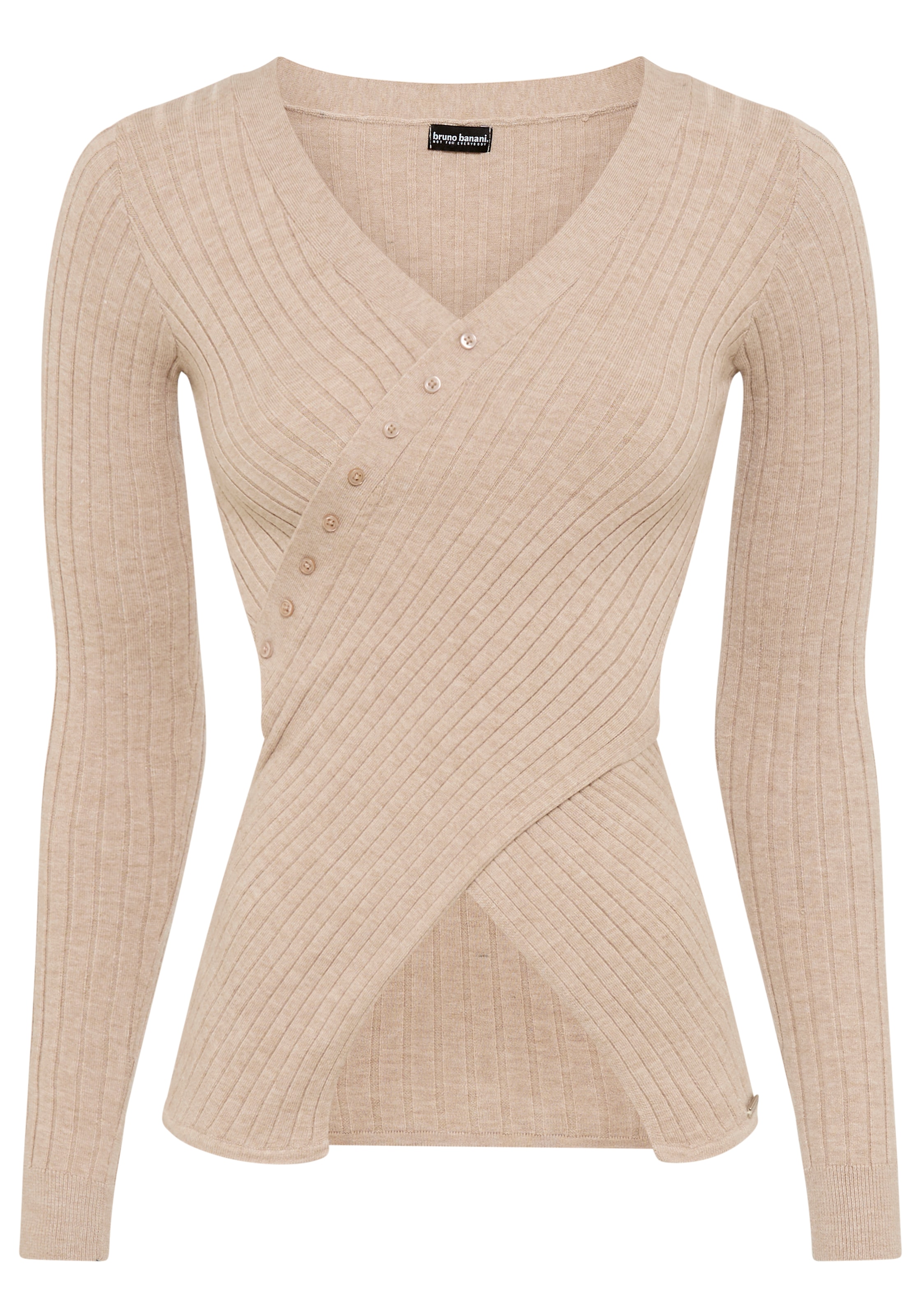 Bruno Banani V-Ausschnitt-Pullover , Wickeloptik und edles Knopfdetail - NEUE KOLLEKTION