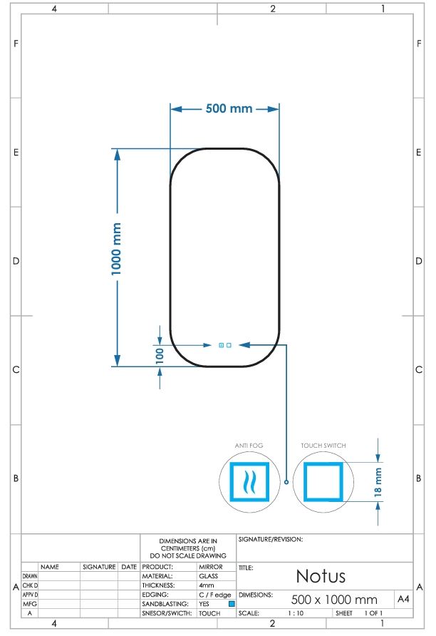 Gliss Design Notus toilet spiegel met LED-verlichting 50x100cm