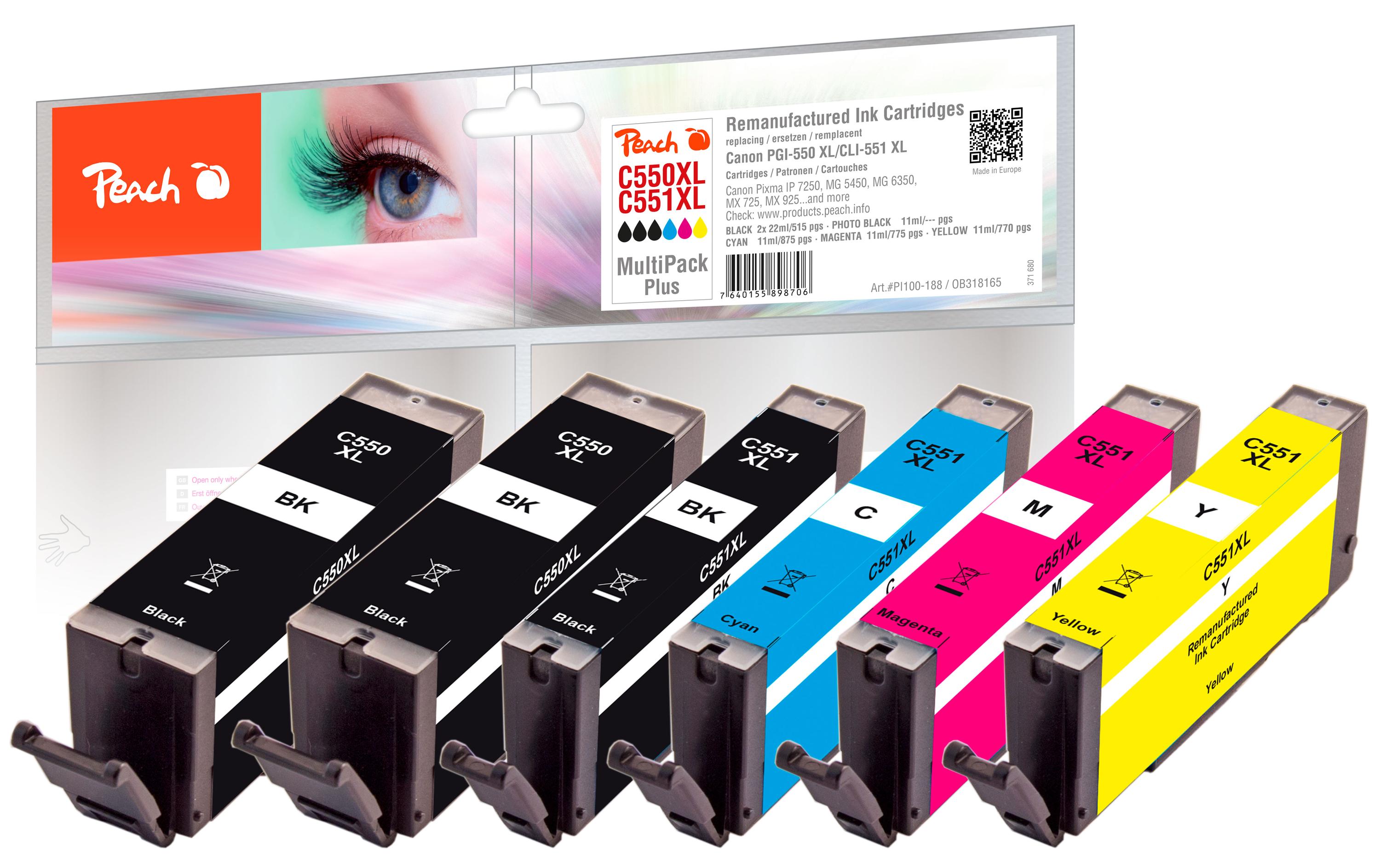 Tinte Canon PGI-550XL/CLI-551XL,Multi-Plus C, M, Y, BK, PHBKDruckerpatrone, Schwarz, Cyan, Magenta und Gelb