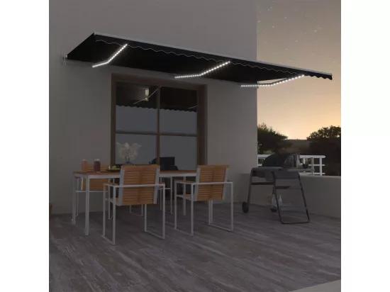 Auvent automatique capteur de vent et LED 600x300 cm Anthracite