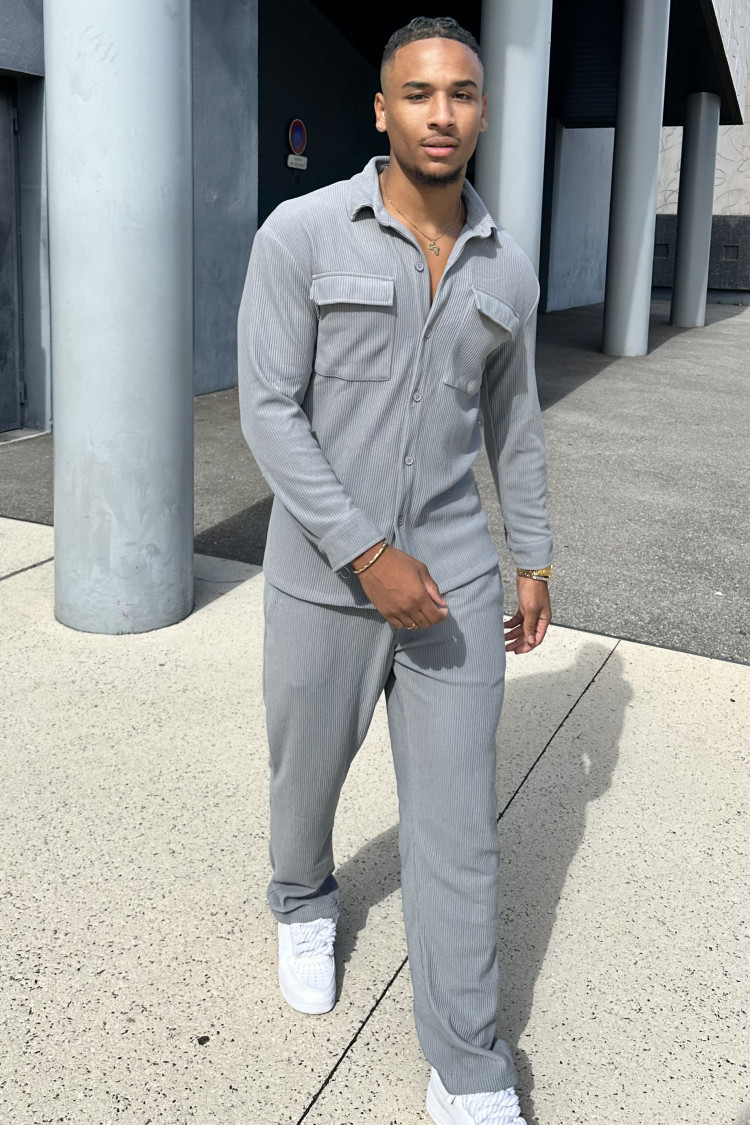 Ensemble 2 pièces chemise + pantalon gris