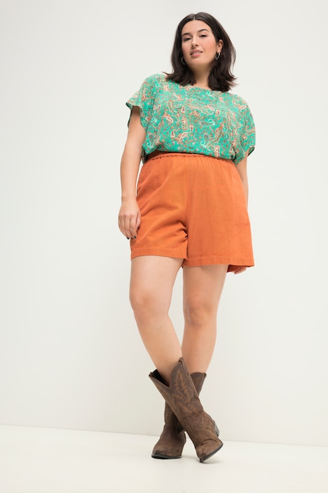 Leinenmix-Shorts, Wide Legs, HighWaist, Elastikbund