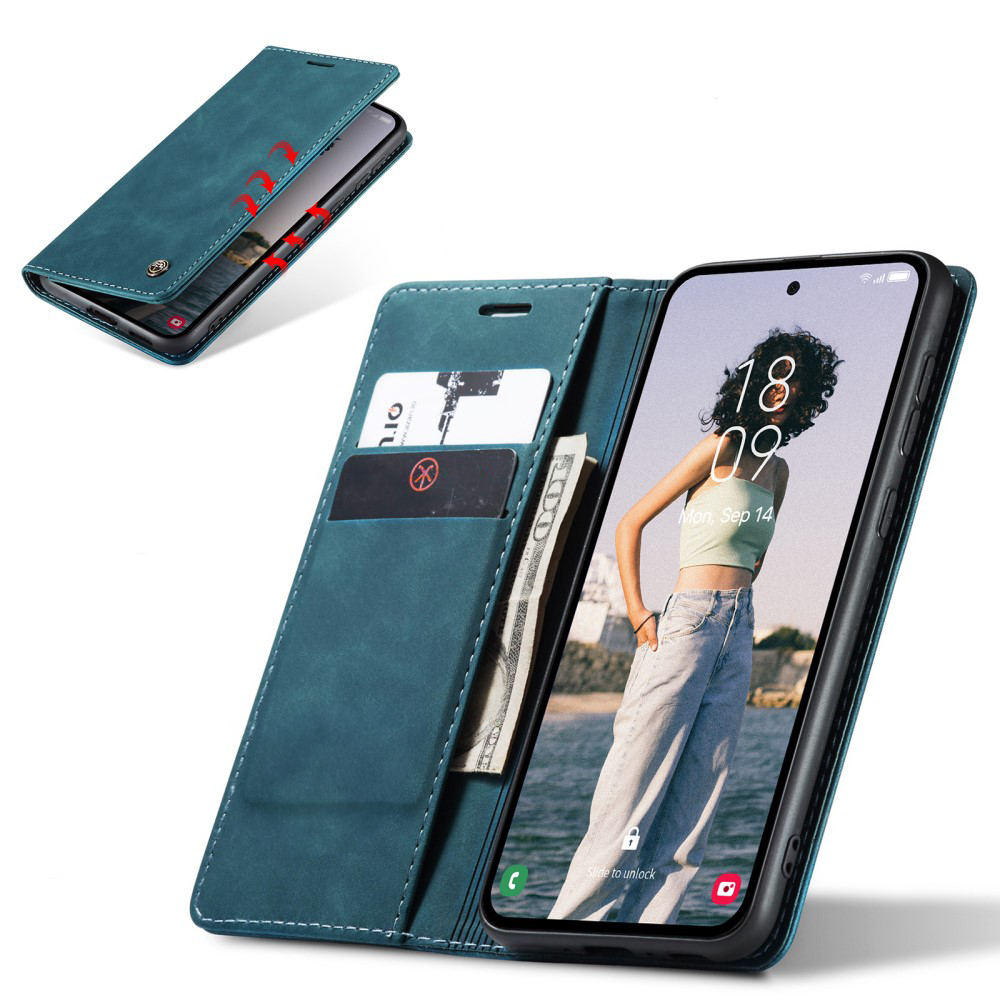 Samsung Galaxy A55 Leder Tasche Flip Wallet Etui mit Kartenfächern - Blaugrün