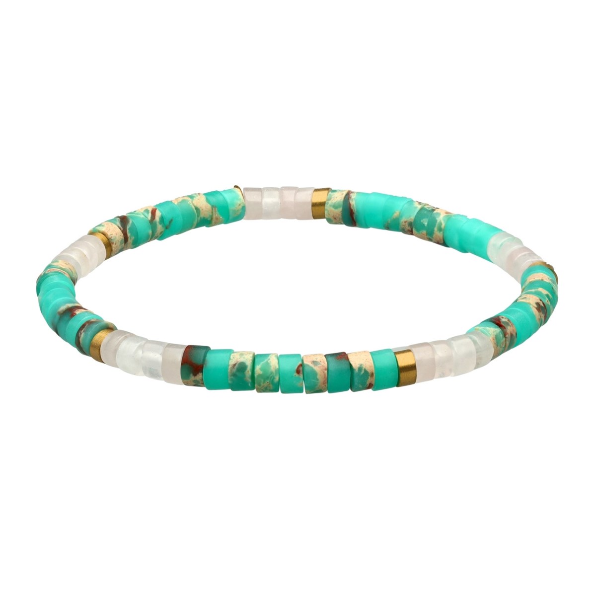 Bracelet Perles Heishi 4mm Jaspe Verte Et Jaspe Rose Impériale-Large-20cm