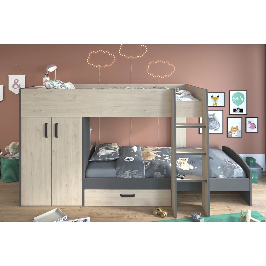 Parisot Etagenbett Stim 2 - mit Kleiderschrank und Schubkasten Beige