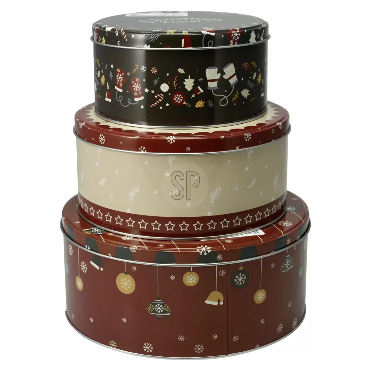 Keksdose 3er Set XMAS beige,bordeaux,dunkelgrün,weiss