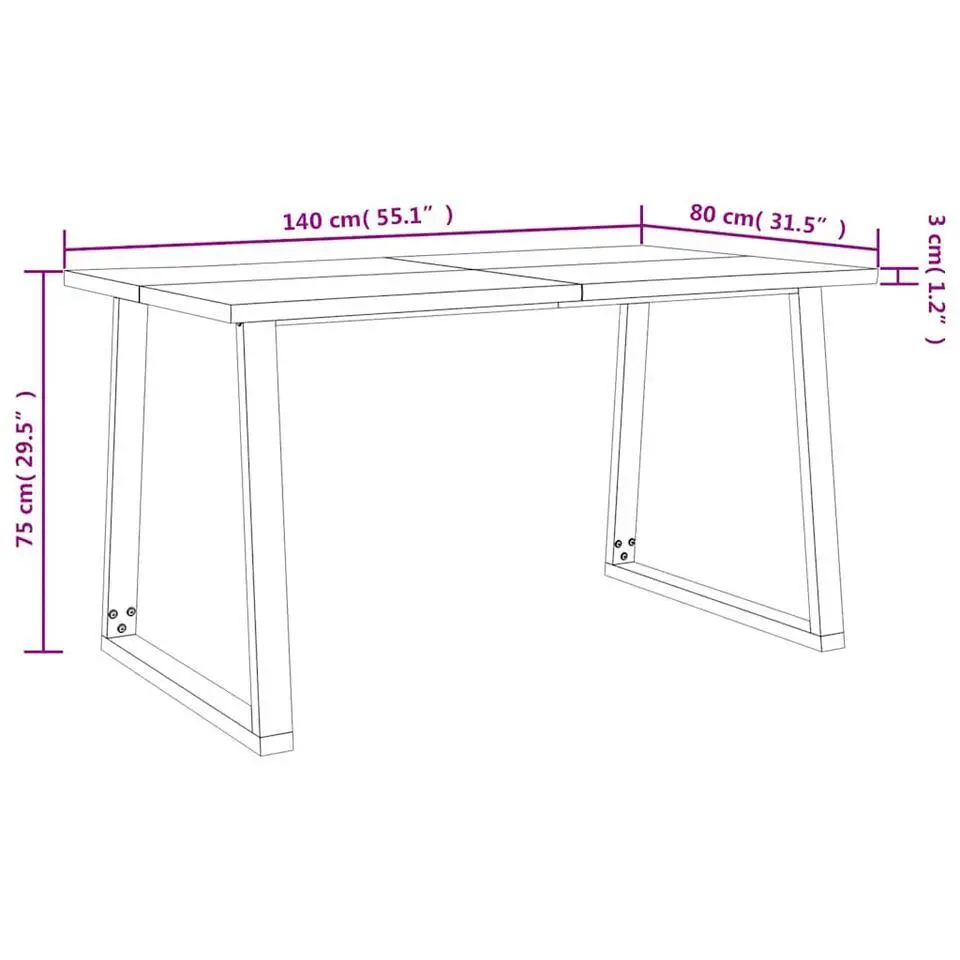 vidaXL Eettafel - Rechthoekige tafel - Massief acaciahout en staal - 140x80 cm